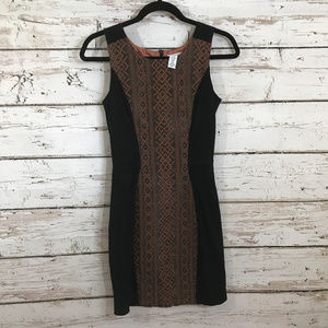 Bar III Patterned Black Orange Sleeveless Dress.